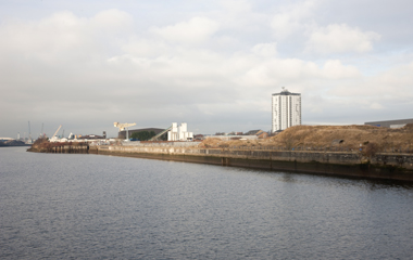 View from river of the Glasgow Harbour Tesco site